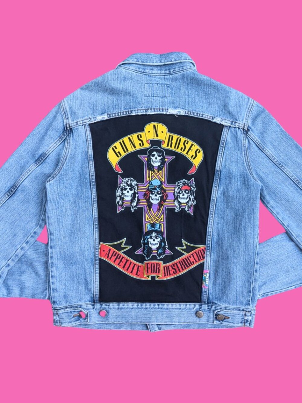 Guns 'N Roses Upcycled T-Shirt Denim Jacket Size L for Men